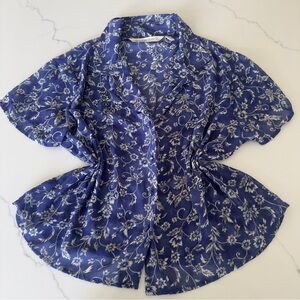 Victoria's Secret Blue and White Short Sleeve Button Down Shirt
